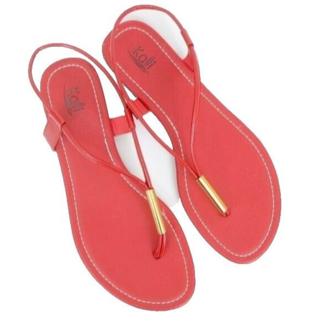 Kali Women's 10‎ Red Gold Thong Flat Flip Flop Slip-on Slingback Sandals Summer